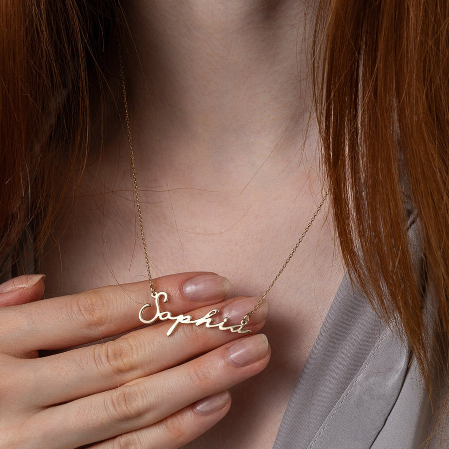 14ct Gold Name Necklace ‘Sophia’ • Custom Name Necklace • Yellow Gold Script Name Pendant • 14ct Personalised Jewellery • 45cm Chain Included - Kolié Fine Jewellery