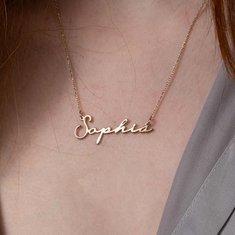 14ct Gold Name Necklace ‘Sophia’ • Custom Name Necklace • Yellow Gold Script Name Pendant • 14ct Personalised Jewellery • 45cm Chain Included - Kolié Fine Jewellery