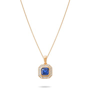 14ct Gold Octagon Pendant Necklace, Sapphire Blue CZ Charm, Hallmarked Gold Statement Pendant Only - Kolié