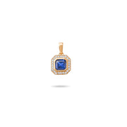 14ct Gold Octagon Pendant Necklace, Sapphire Blue CZ Charm, Hallmarked Gold Statement Pendant Only - Kolié