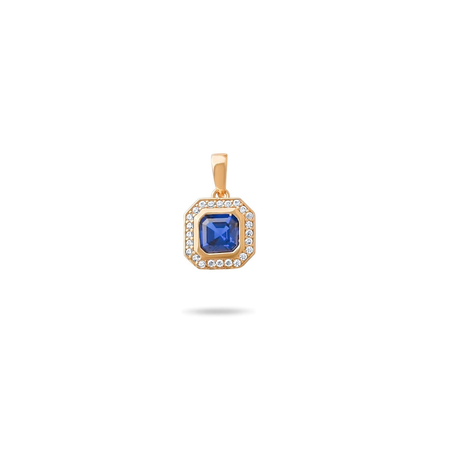 14ct Gold Octagon Pendant Necklace, Sapphire Blue CZ Charm, Hallmarked Gold Statement Pendant Only - Kolié