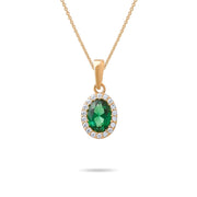 14ct Gold Oval Green Pendant, Emerald Green and Cubic Zirconia Necklace, Elegant Gold Jewellery - Kolié