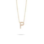 14ct Gold P Initial Necklace, Cubic Zirconia Personalised Pendant, Alphabet Letter Jewellery, Hallmarked - Kolié