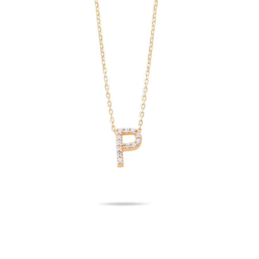 14ct Gold P Initial Necklace, Cubic Zirconia Personalised Pendant, Alphabet Letter Jewellery, Hallmarked - Kolié