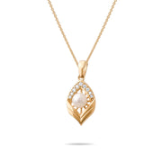 14ct Gold Pearl Leaf Pendant, Cubic Zirconia Accents, June Birthstone Necklace - Kolié