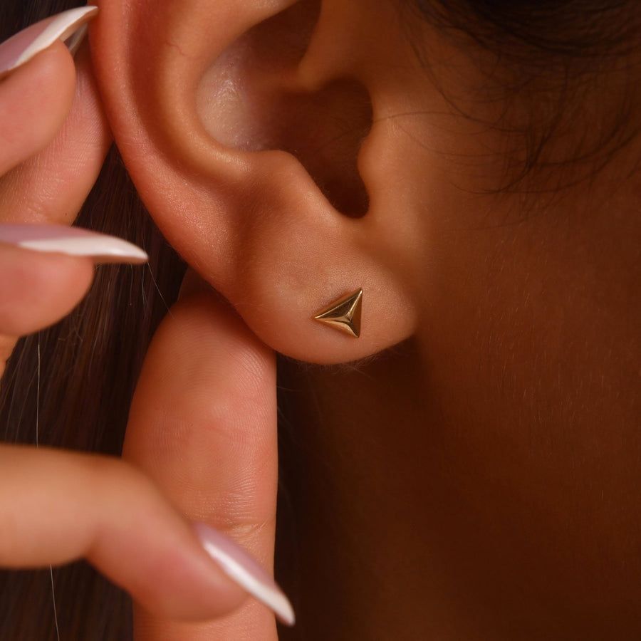 14ct Gold Pyramid Stud Earrings | Minimalist Geometric Studs | Kolié - Kolié Fine Jewellery