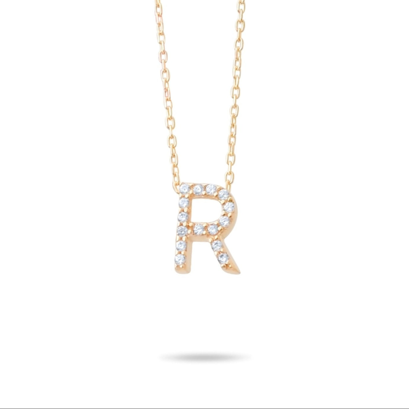 14ct Gold R Initial Necklace, Cubic Zirconia Personalised Pendant, Alphabet Letter Jewellery, Hallmarked - Kolié