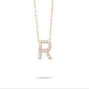 14ct Gold R Initial Necklace, Cubic Zirconia Personalised Pendant, Alphabet Letter Jewellery, Hallmarked - Kolié