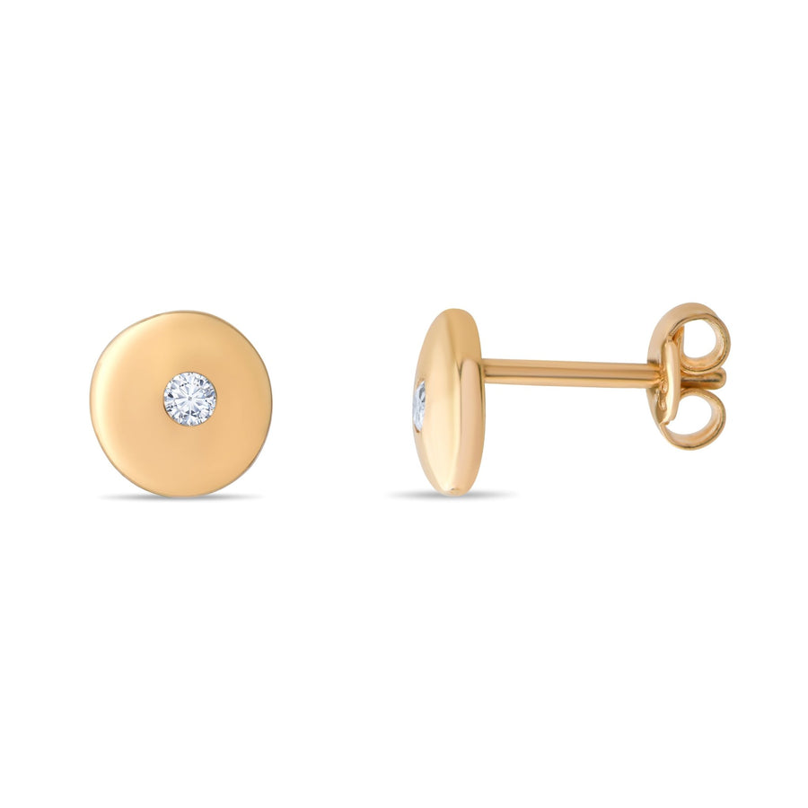 14ct Gold Round Stud Earrings | Dainty Cubic Zirconia Dot Studs | Kolié - Kolié Fine Jewellery
