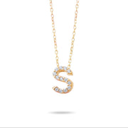 14ct Gold S Initial Necklace, Cubic Zirconia Personalised Pendant, Alphabet Letter Jewellery, Hallmarked - Kolié