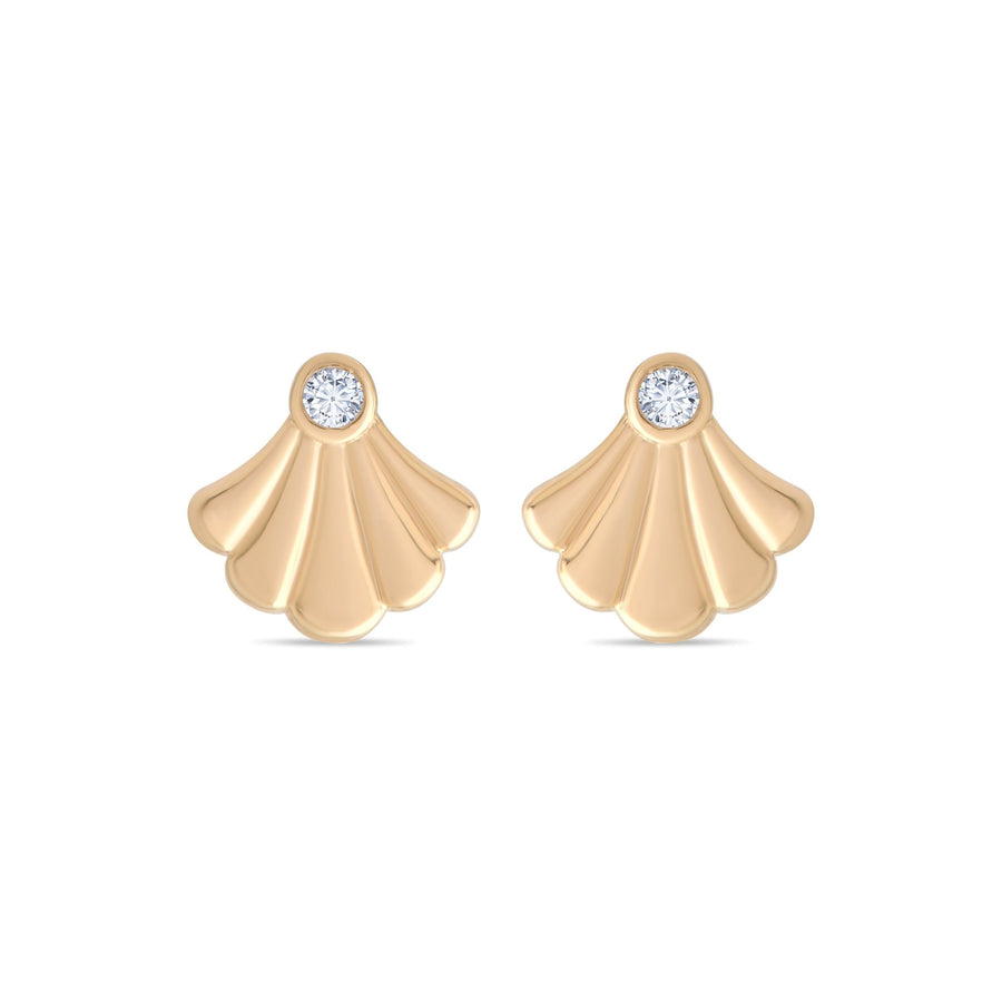 14ct Gold Shell Stud Earrings | Dainty Cubic Zirconia Seashell Studs | Kolié - Kolié Fine Jewellery