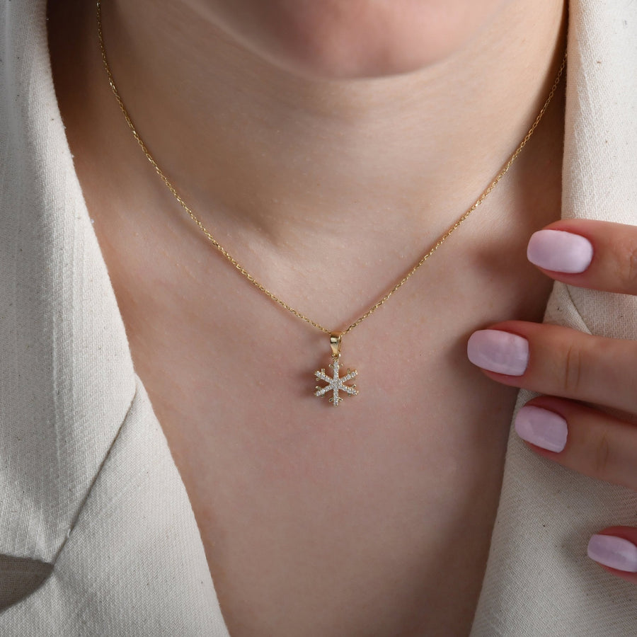 14ct Gold Snowflake Pendant – Christmas Gift, Festive Jewellery - Pendant Only - Kolié