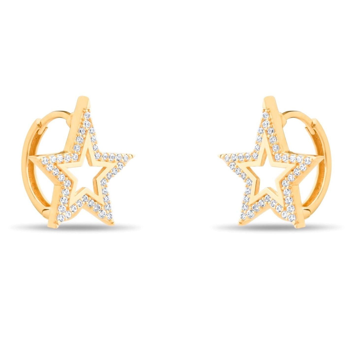 14ct Gold Star Hoop Earrings with Cubic Zirconia, Bold Celestial Jewellery for Women, Statement Star Earrings, Gift for Her - Kolié
