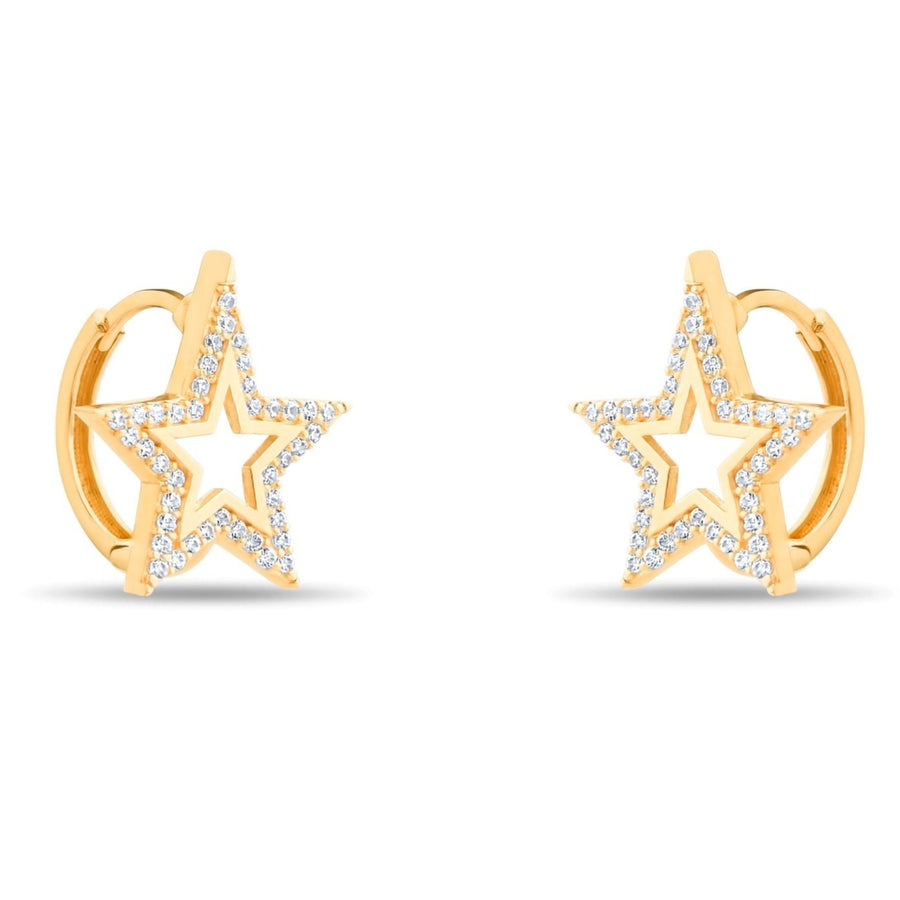 14ct Gold Star Hoop Earrings with Cubic Zirconia, Bold Celestial Jewellery for Women, Statement Star Earrings, Gift for Her - Kolié