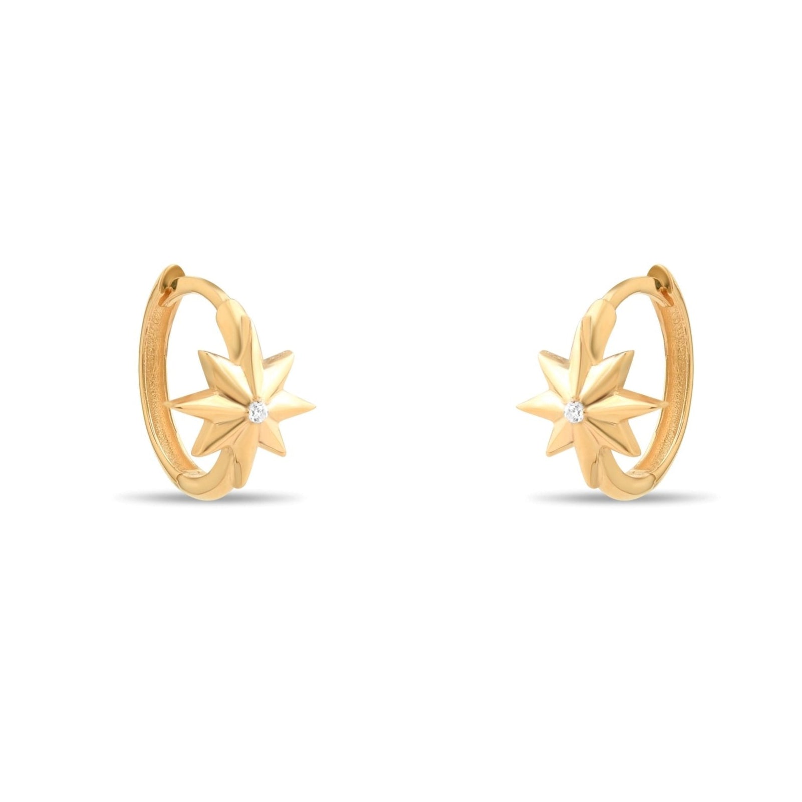 14ct Gold Star Hoop Earrings with Cubic Zirconia, Celestial Jewellery for Women, Dainty Star Earrings, Gift for Her - Kolié