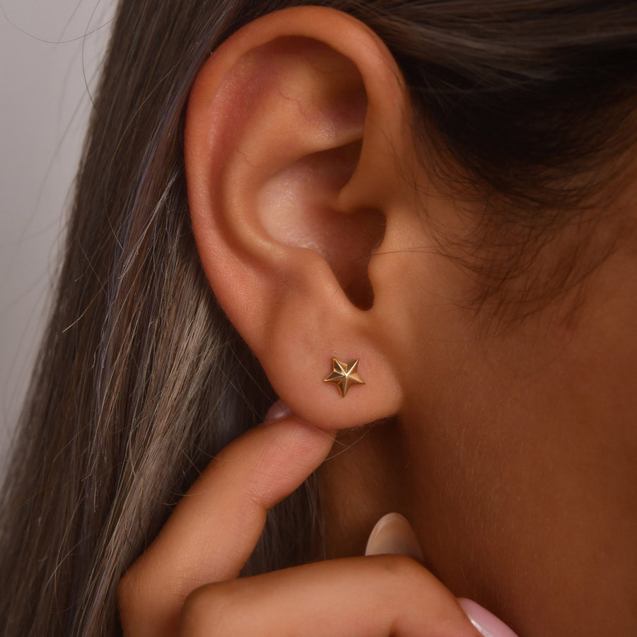14ct Gold Star Stud Earrings | Dainty Celestial Earrings | Kolié - Kolié Fine Jewellery