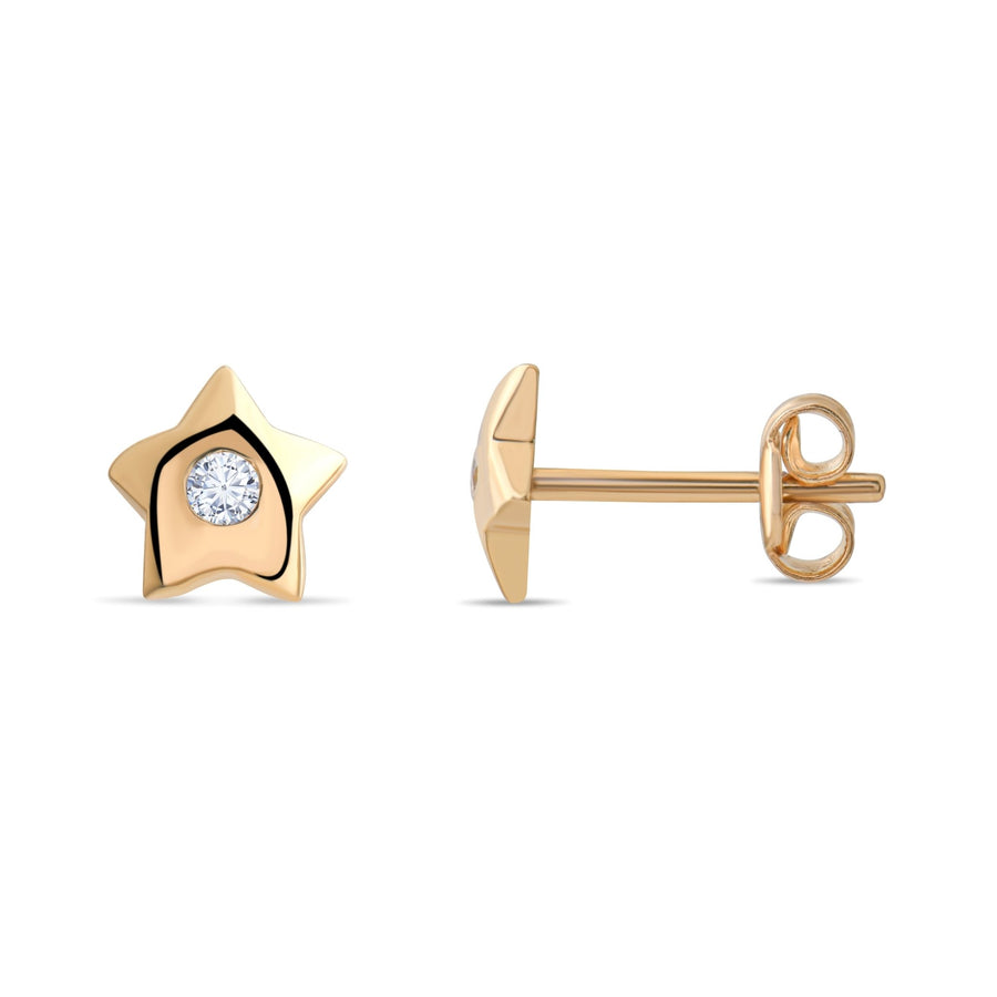 14ct Gold Star Stud Earrings | Dainty CZ Shooting Star Studs | Kolié - Kolié Fine Jewellery