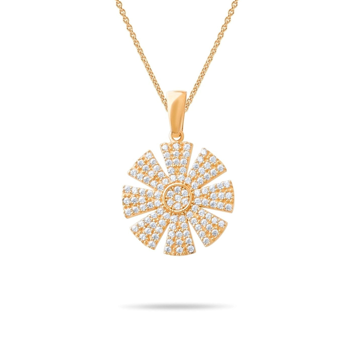 14ct Gold Sunburst Pendant Necklace, Bold Cubic Zirconia Charm, Hallmarked Gold Statement Pendant Only - Kolié