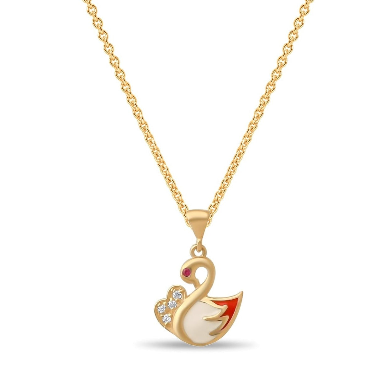 14ct Gold Swan Pendant for Girls | Enamel & Cubic Zirconia | Elegant Jewellery | Pendant Only - Kolié