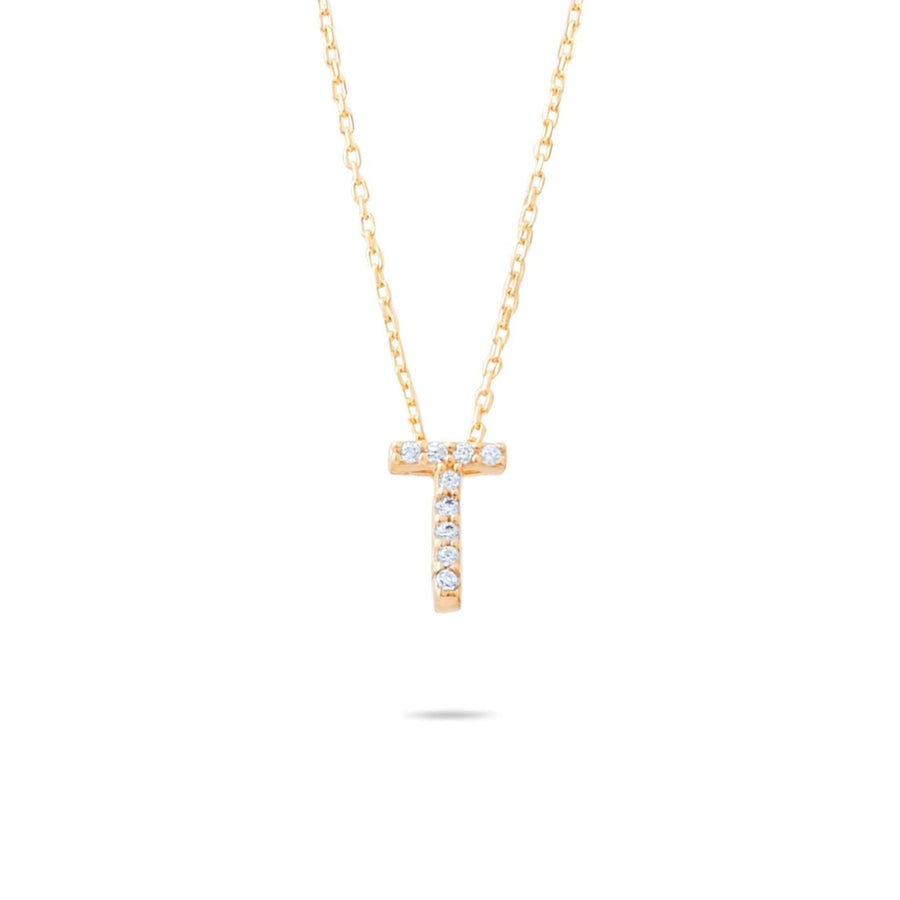 14ct Gold T Initial Necklace, Cubic Zirconia Personalised Pendant, Alphabet Letter Jewellery, Hallmarked - Kolié