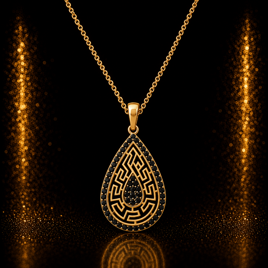 14ct Gold Teardrop Maze Pendant - Pendant Only - Kolié Fine Jewellery