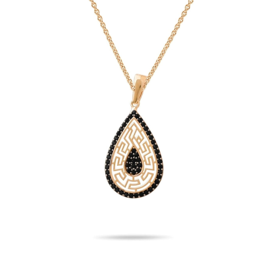14ct Gold Teardrop Pendant, Black Cubic Zirconia Maze Design, Hallmarked Gold Statement Necklace - Pendant Only - Kolié