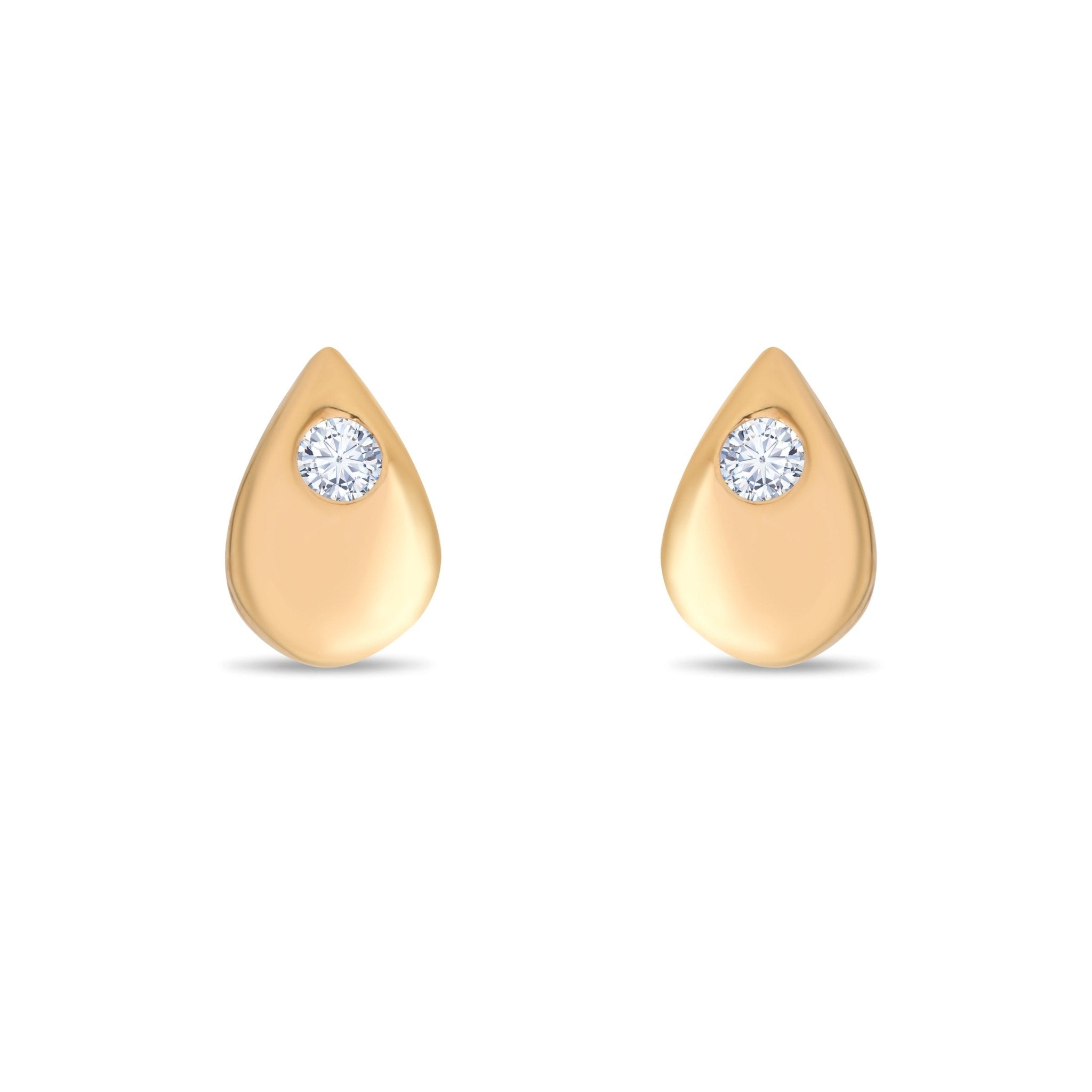 14ct Gold Teardrop Stud Earrings | Dainty Cubic Zirconia Droplet Studs | Kolié - Kolié Fine Jewellery