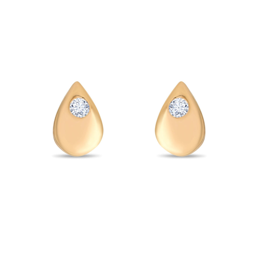 14ct Gold Teardrop Stud Earrings | Dainty Cubic Zirconia Droplet Studs | Kolié - Kolié Fine Jewellery