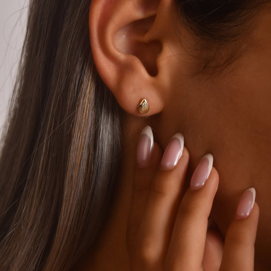 14ct Gold Teardrop Stud Earrings | Dainty Cubic Zirconia Droplet Studs | Kolié - Kolié Fine Jewellery