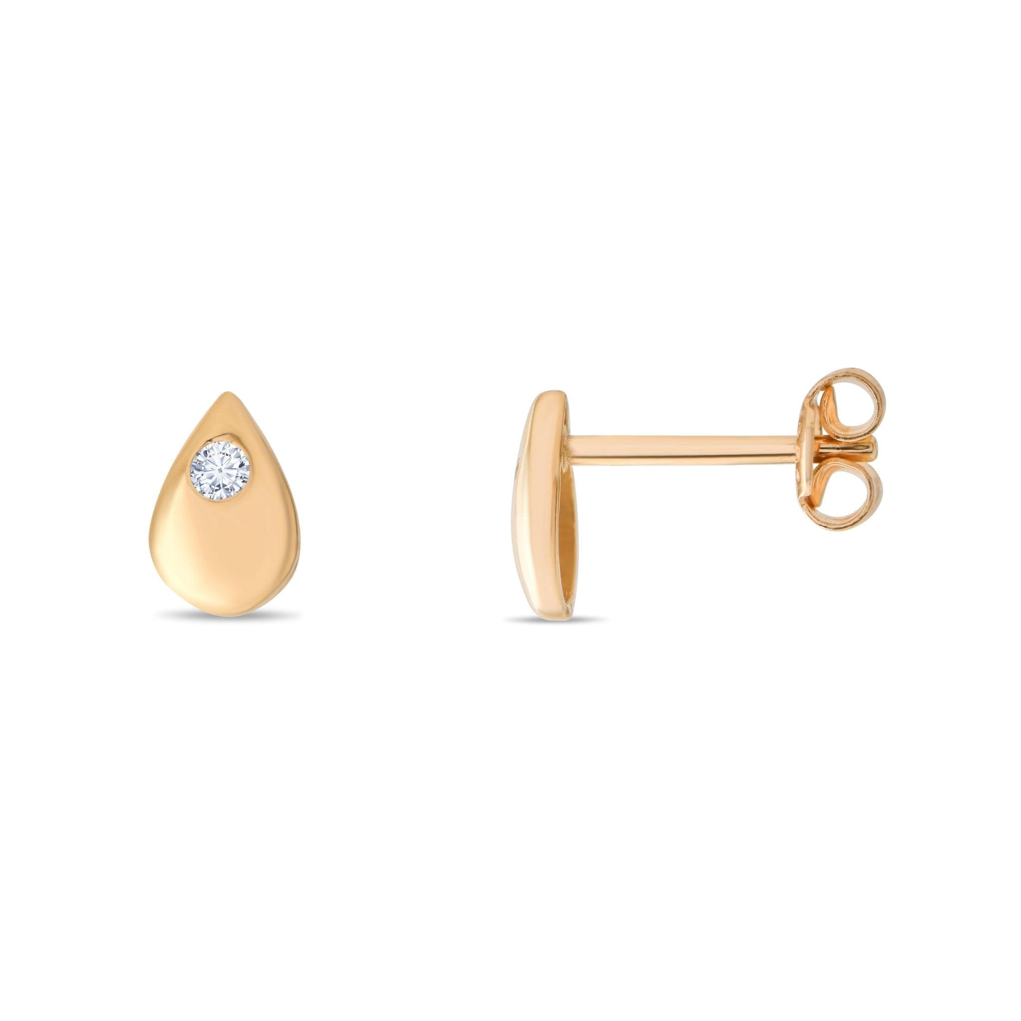 14ct Gold Teardrop Stud Earrings | Dainty Cubic Zirconia Droplet Studs | Kolié - Kolié Fine Jewellery