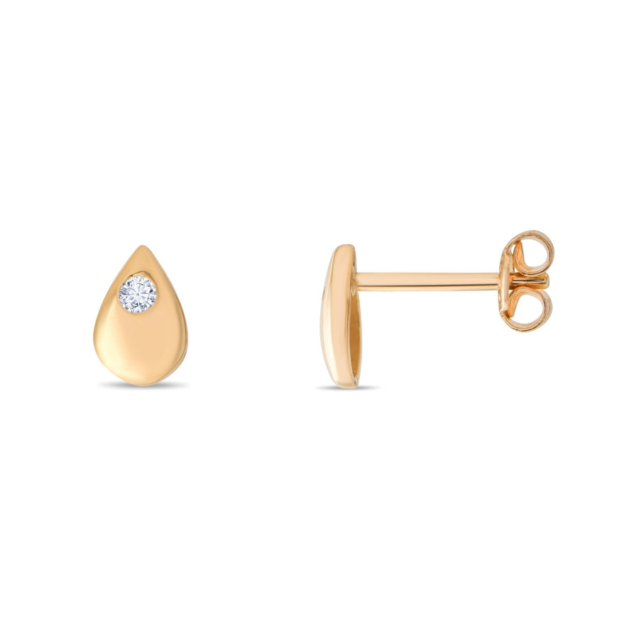 14ct Gold Teardrop Stud Earrings | Dainty Cubic Zirconia Droplet Studs | Kolié - Kolié Fine Jewellery