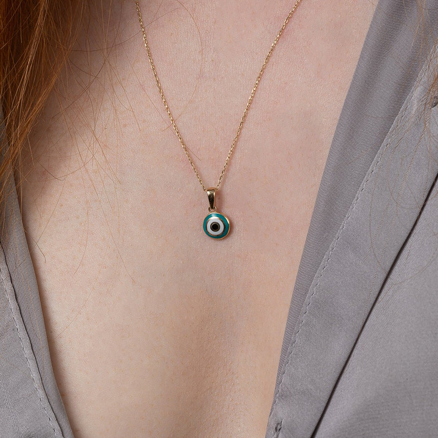 14ct Gold Tiny Evil Eye Pendant - Dainty Good Luck Pendant - Kolié Fine Jewellery