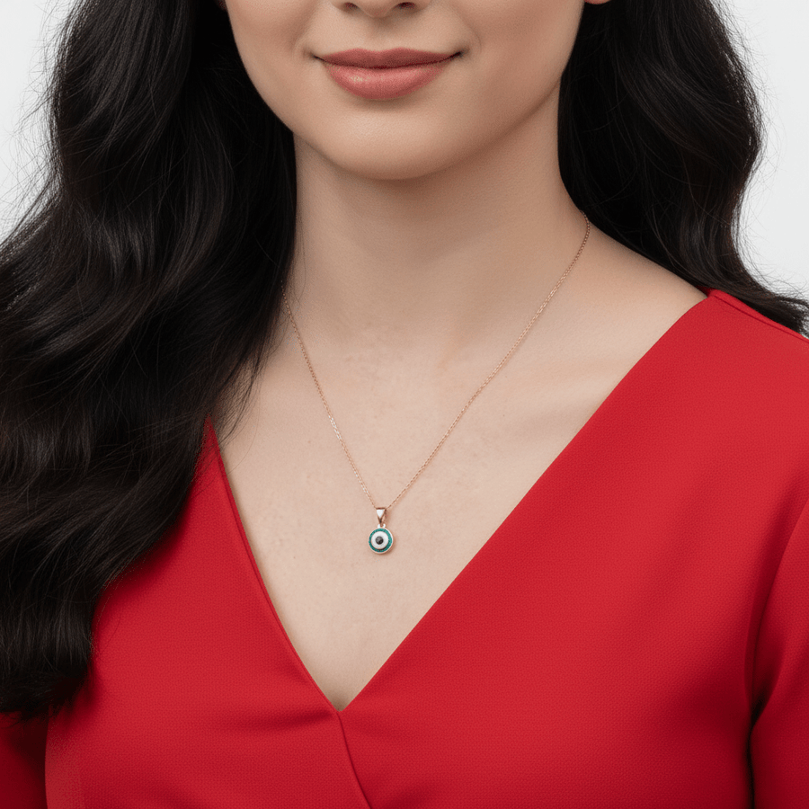 14ct Gold Tiny Evil Eye Pendant - Dainty Good Luck Pendant - Kolié Fine Jewellery