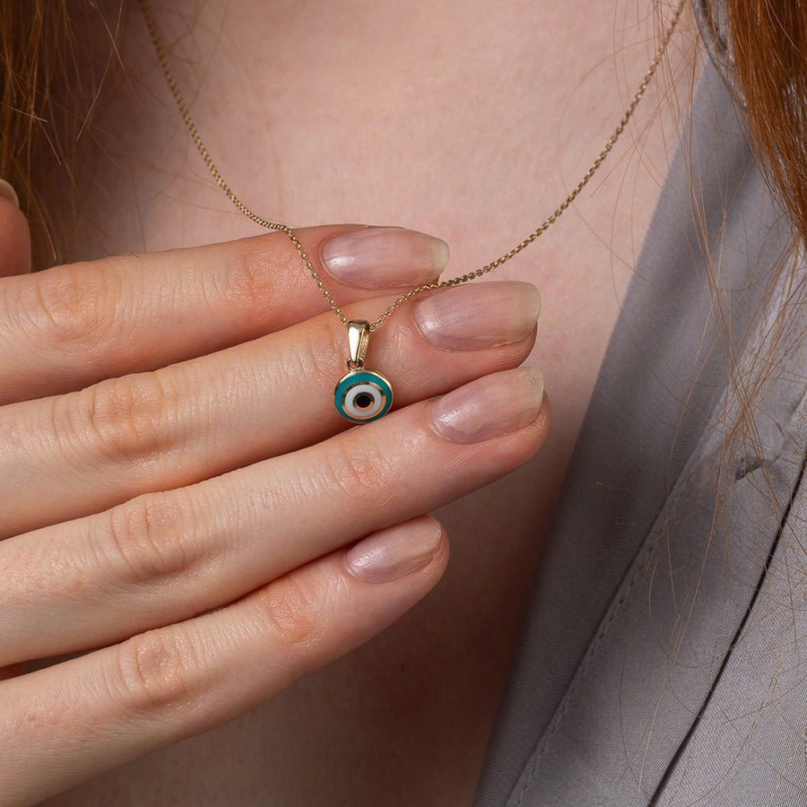 14ct Gold Tiny Evil Eye Pendant - Dainty Good Luck Pendant - Kolié Fine Jewellery