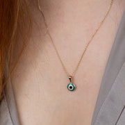 14ct Gold Tiny Evil Eye Pendant - Dainty Good Luck Pendant - Kolié Fine Jewellery