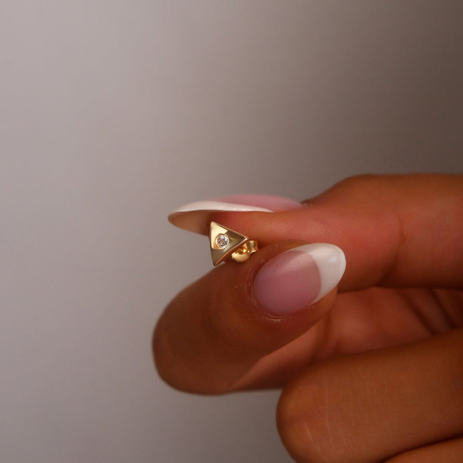 14ct Gold Triangle Stud Earrings | Dainty Cubic Zirconia Earrings | Kolié - Kolié Fine Jewellery