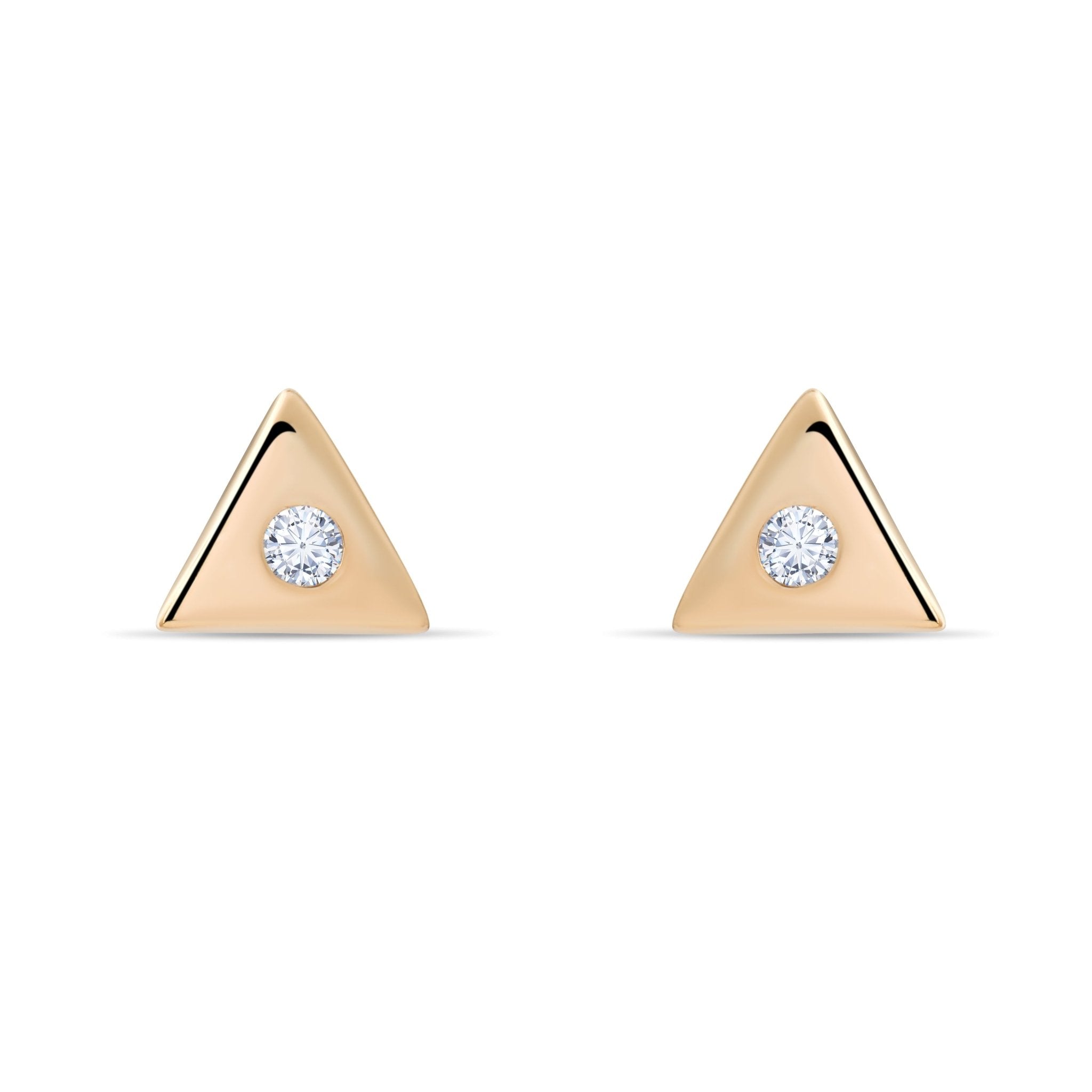 14ct Gold Triangle Stud Earrings | Dainty Cubic Zirconia Earrings | Kolié - Kolié Fine Jewellery