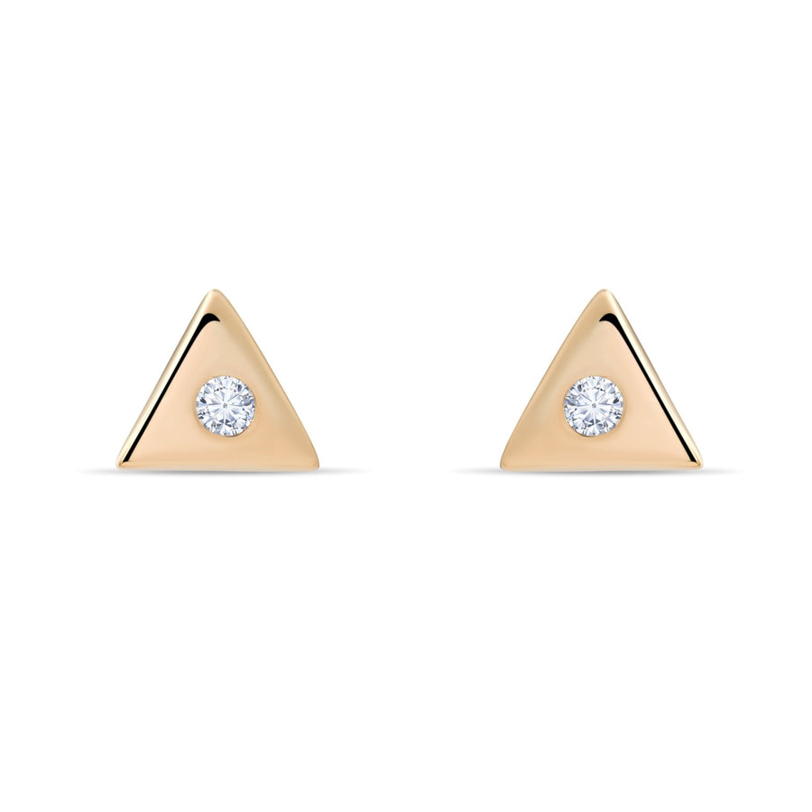 14ct Gold Triangle Stud Earrings | Dainty Cubic Zirconia Earrings | Kolié - Kolié Fine Jewellery