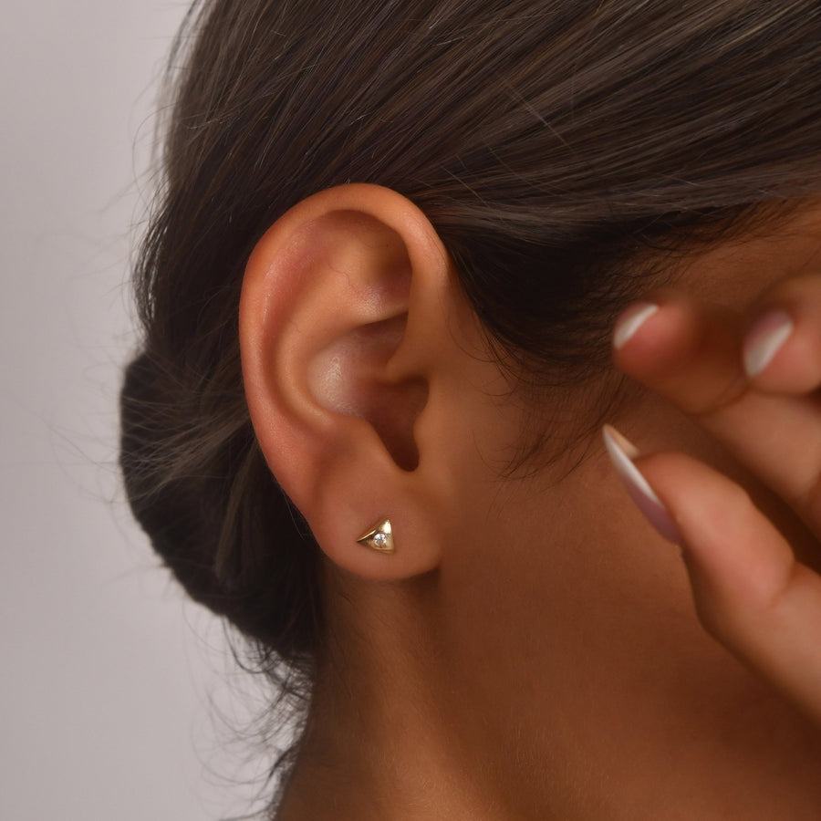 14ct Gold Triangle Stud Earrings | Dainty Cubic Zirconia Earrings | Kolié - Kolié Fine Jewellery