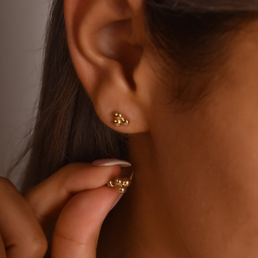 14ct Gold Trio Stud Earrings | Bubble Cluster Studs | Kolié - Kolié Fine Jewellery
