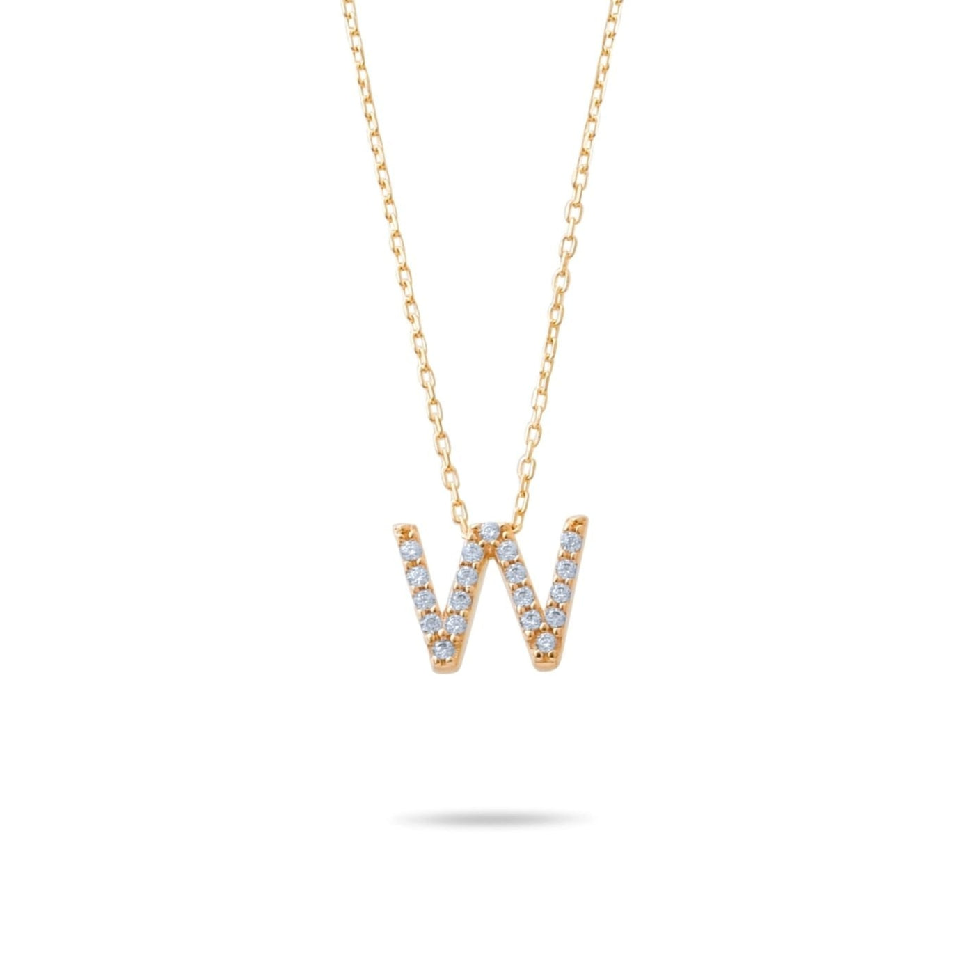 14ct Gold W Initial Necklace, Cubic Zirconia Personalised Pendant, Alphabet Letter Jewellery, Hallmarked - Kolié