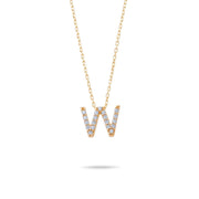 14ct Gold W Initial Necklace, Cubic Zirconia Personalised Pendant, Alphabet Letter Jewellery, Hallmarked - Kolié