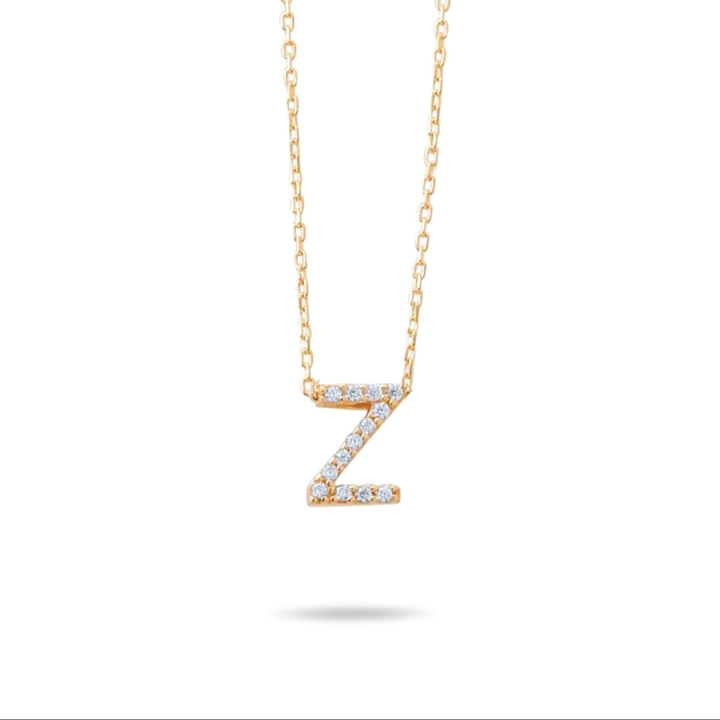 14ct Gold Z Initial Necklace, Cubic Zirconia Personalised Pendant, Alphabet Letter Jewellery, Hallmarked - Kolié