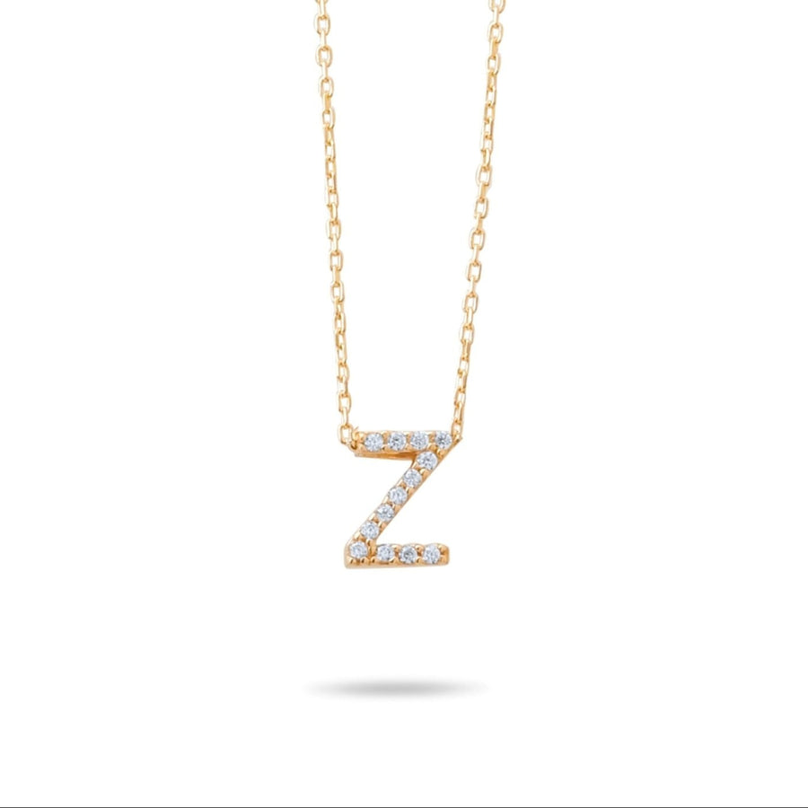 14ct Gold Z Initial Necklace, Cubic Zirconia Personalised Pendant, Alphabet Letter Jewellery, Hallmarked - Kolié