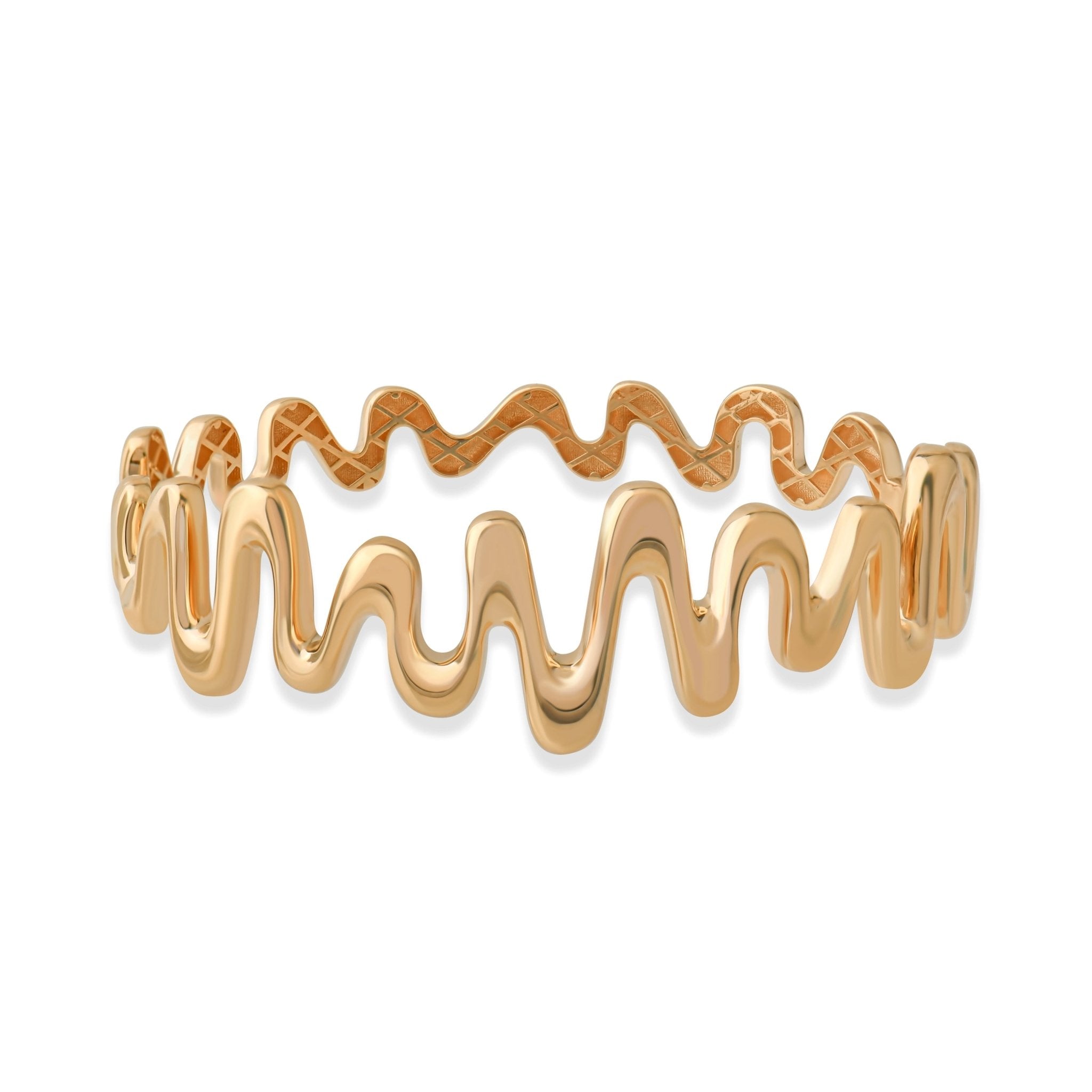14ct Solid Gold Bangle Bracelet - Zigzag Gold Cuff - Kolié Fine Jewellery