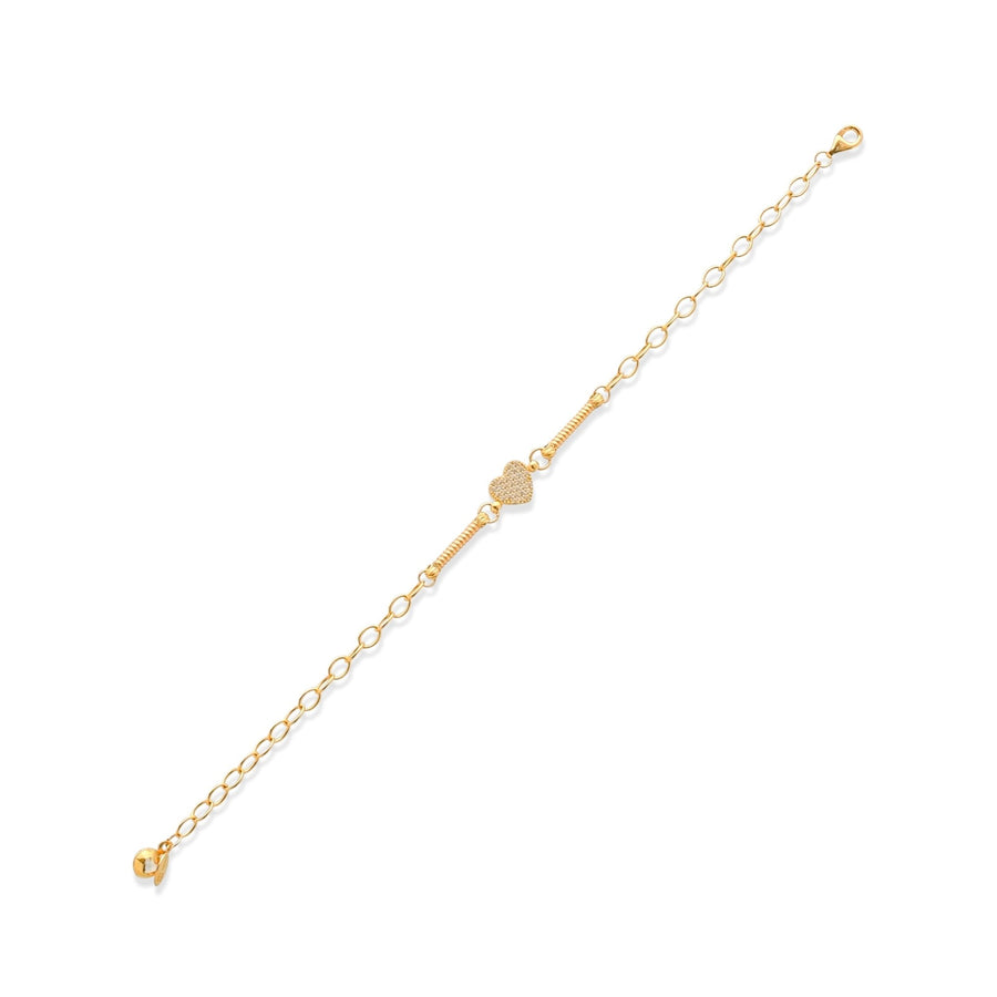 14ct Solid Gold Pave Heart Charm Bracelet - Kolié Fine Jewellery