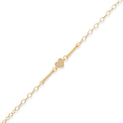 14ct Solid Gold Pave Heart Charm Bracelet with Clear Cubic Zirconia for Women - Kolié