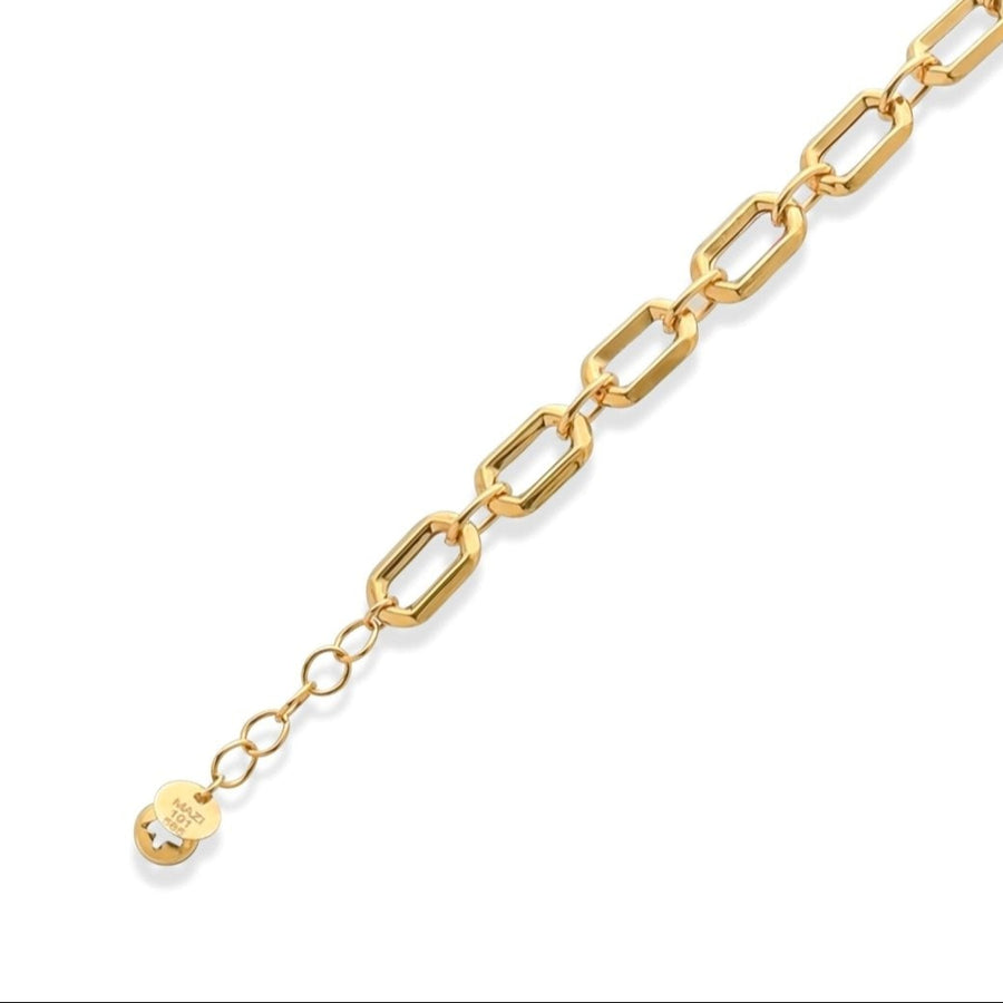 14ct Solid Gold Rectangular Link Bracelet for Women - Bold Yellow Gold Design - Kolié
