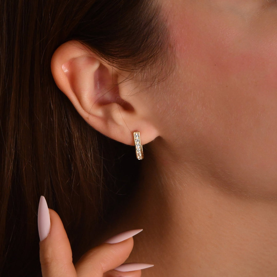 14ct Yellow Gold Channel Set Cubic Zirconia J - Hoop Earrings - Kolié Fine Jewellery