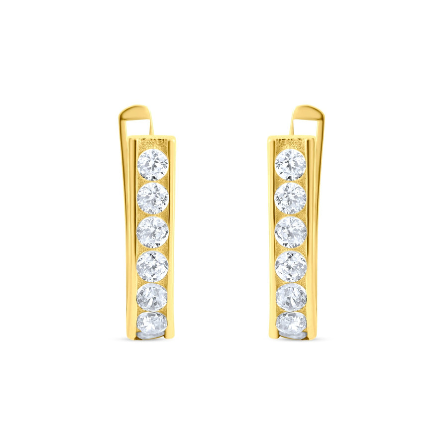 14ct Yellow Gold Channel Set Cubic Zirconia J - Hoop Earrings - Kolié Fine Jewellery